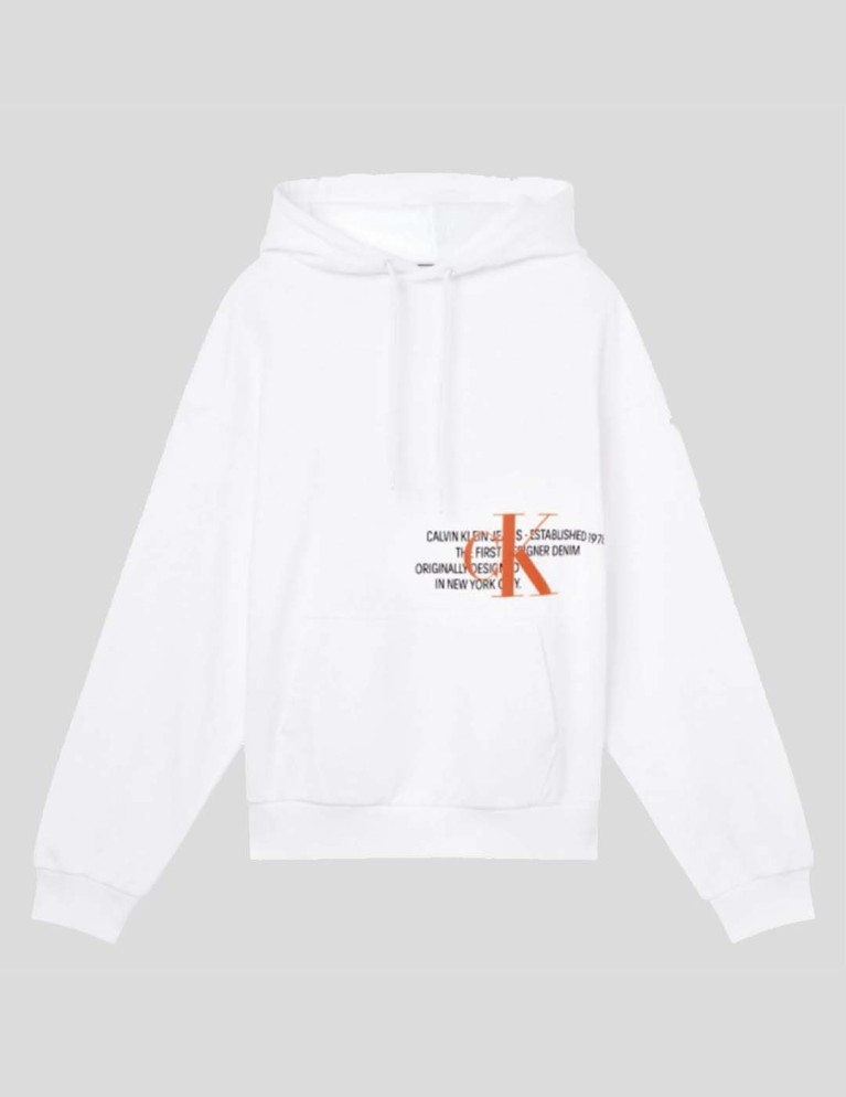 CALVIN KLEIN logo grafico urbano hoodie bianco brillante